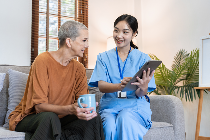 healthcare professional visits senior home offering medical assistance