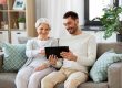 Family,,Technology,And,People,Concept, ,Happy,Adult,Son,Teaching