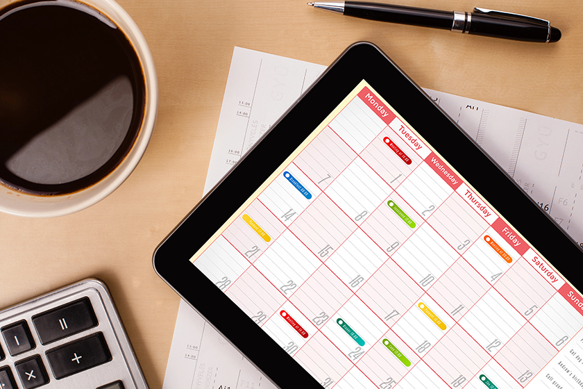 tablet pc showing calendar on screen