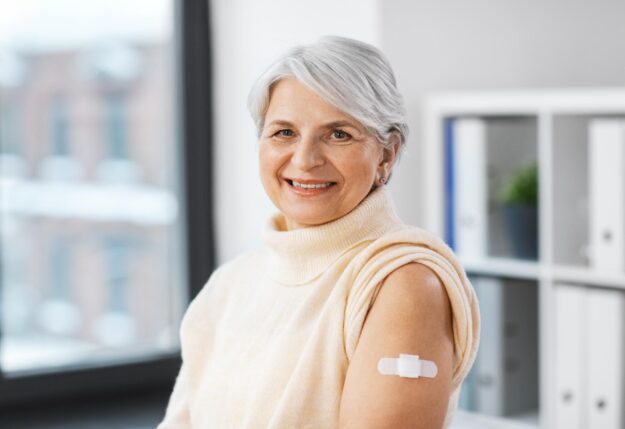 Medicine,,Health,And,Vaccination,Concept, ,Happy,Smiling,Vaccinated,Senior
