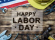 Happy,Labor,Day.,Construction,Tools.,Text,On,Wood,Background.
