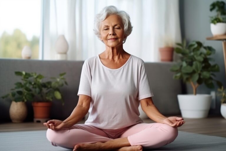 elderly woman in yoga position, AI Generative elderly woman in yoga position, AI Generative