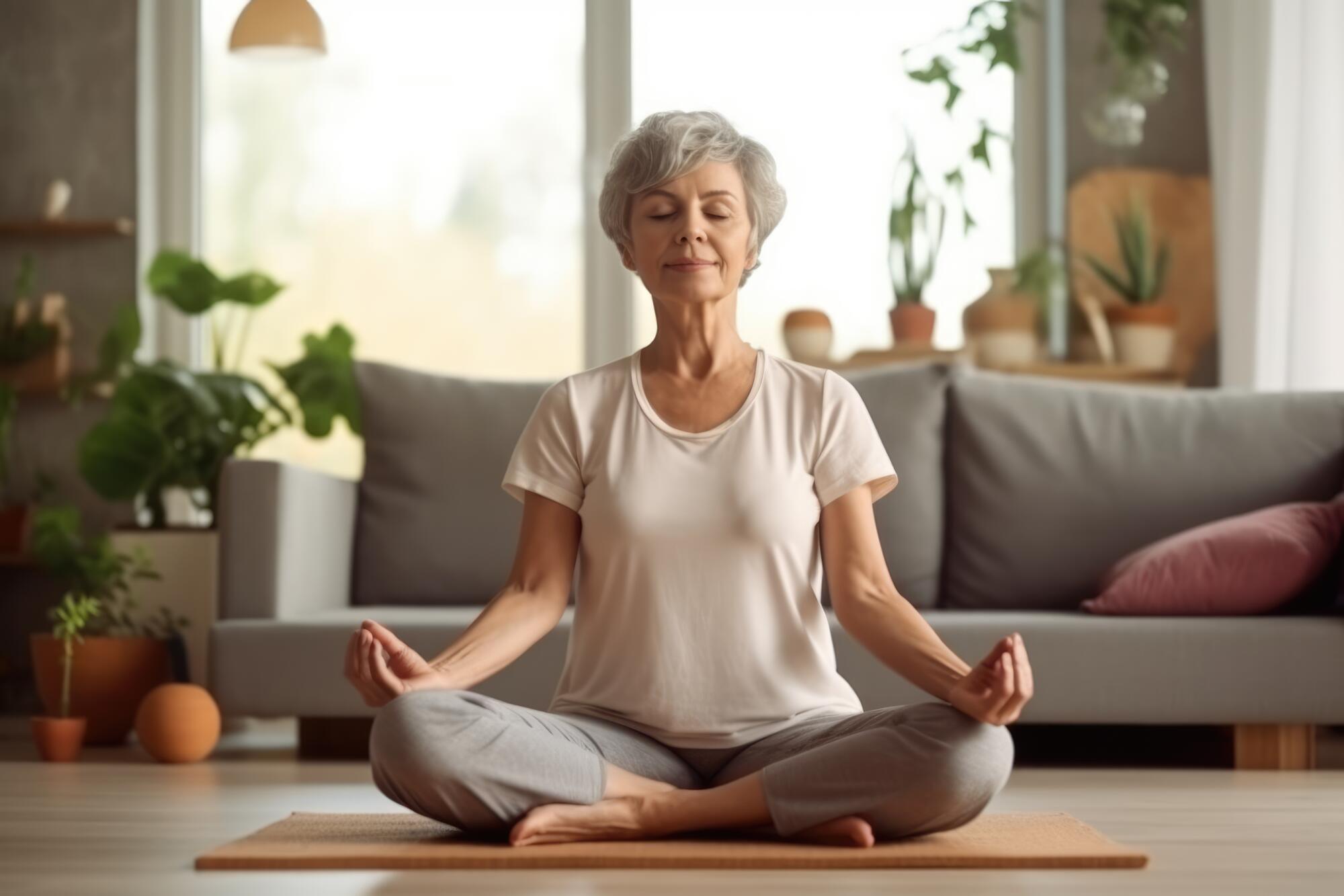 elderly woman in yoga position, AI Generative elderly woman in yoga position, AI Generative