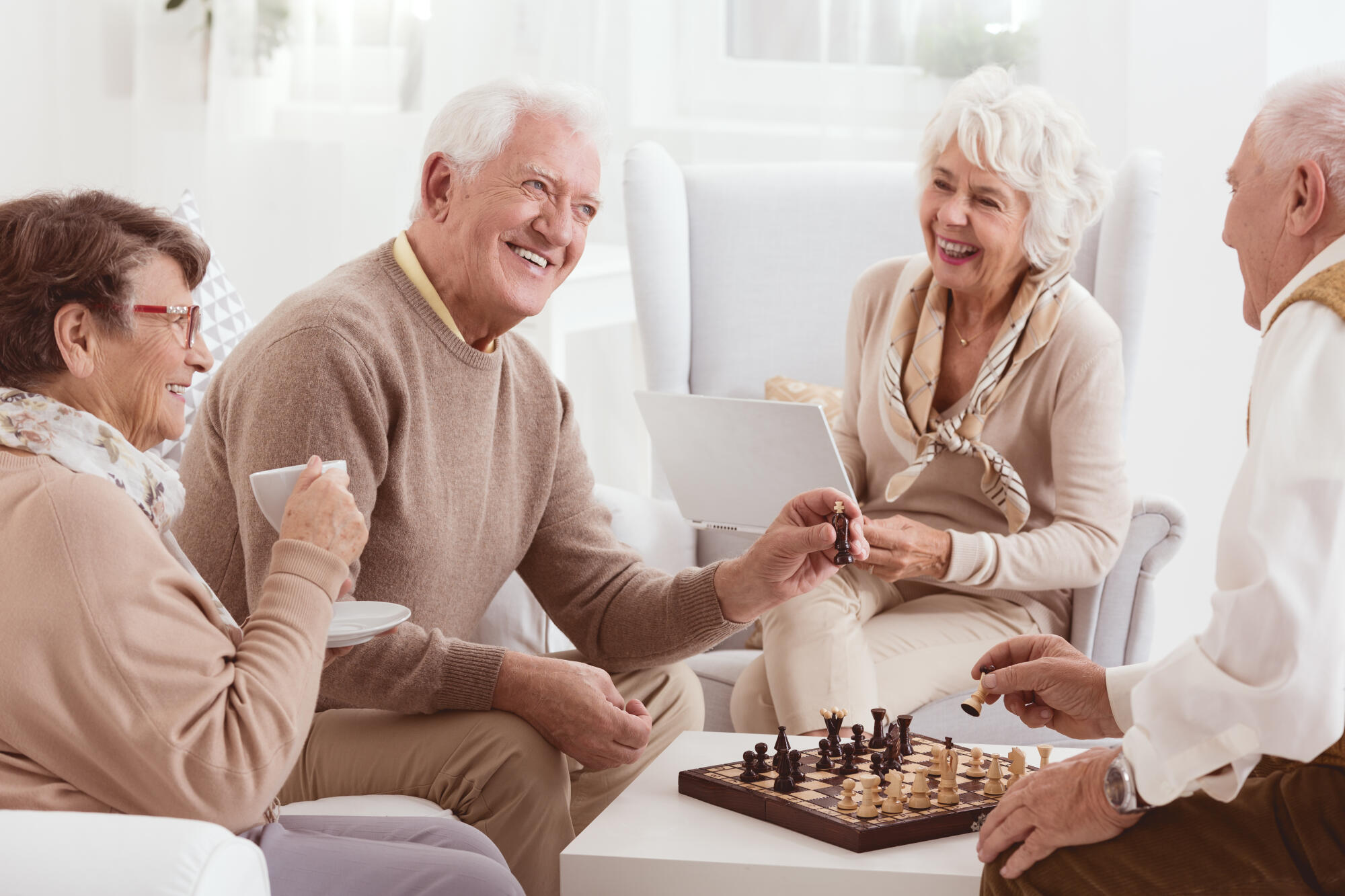 Aged,People,Playing,Chess,Together,In,Day care,Center