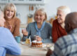 Healthy and active senior people drinking tea together