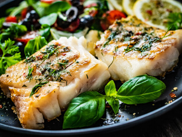 Fish,Dish, ,Fried,Cod,Fillet,With,Fresh,Vegetable,Salad Fish,Dish, ,Fried,Cod,Fillet,With,Fresh,Vegetable,Salad