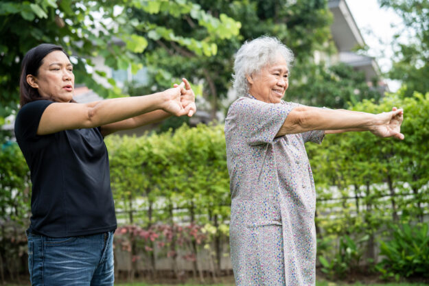 Asian senior or elderly old lady woman patient exercise with hap